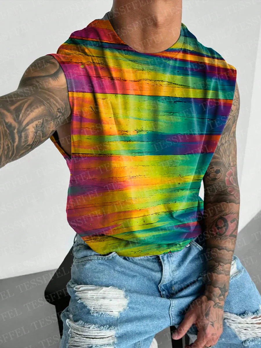 

NewFashion LGBT Graffiti Gay Men's Wide Shoulder Vest Tattoo Retro Vintage 3DPrint Summer Harajuku Casual Sleeveless Tank Top X1