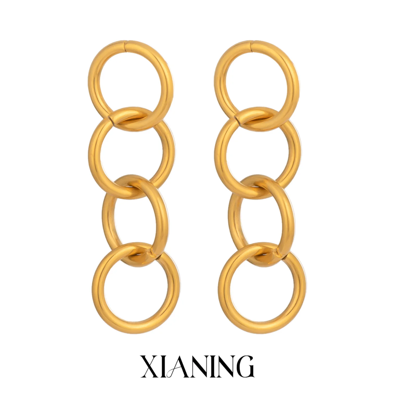 XIANING أقراط معدنية من الفولاذ المقاوم للصدأ للنساء بيان سلسلة مستديرة قطرة 18K مجوهرات مطلية بالذهب هدية مقاومة للماء #1