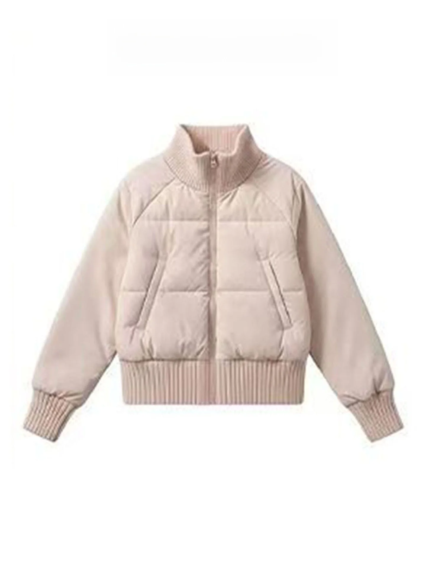 

Корейская женская хлопковая куртка-пуховик в стиле пэчворк, вязаная, зимняя, утепленная, с длинными рукавами, на молнии, цветная