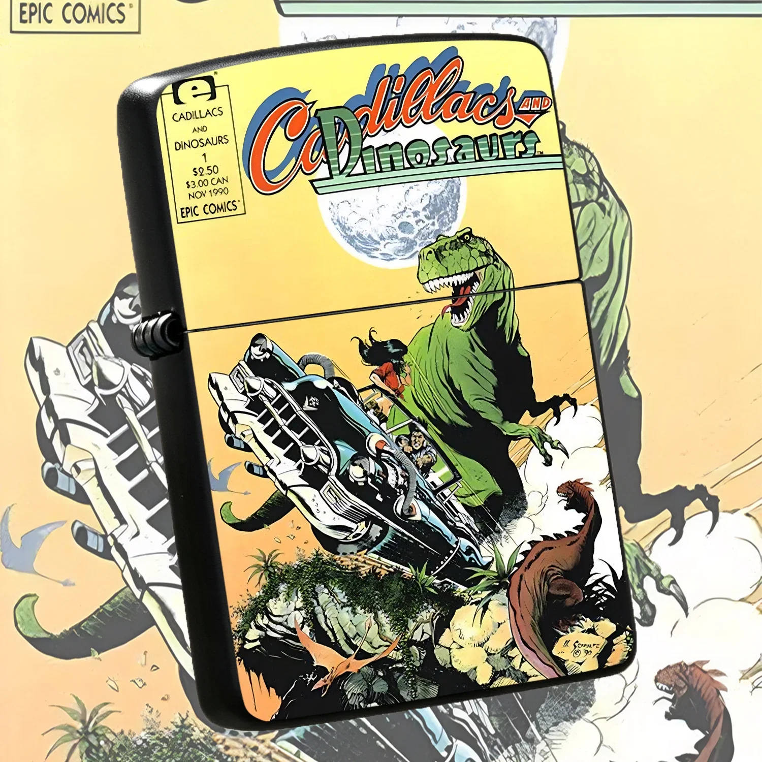 Vintage Comic Cadillacs And Dinosaurs Themed Lighter, Classic 1990S American Comic Cover Print Trendy Portable Item, Suitable For Daily Trips, Outdoor Activities, Collection, Gifting And All Scenarios, Unique Fun Nostalgic Souvenir For Comi