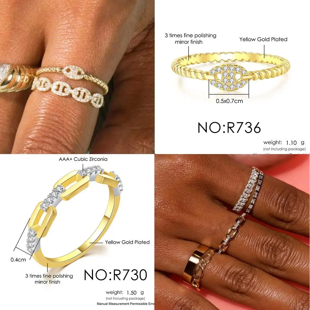Dainty Minimalistischen Stacking Ring Für Frauen Trendy Zirkonia Gold Kristall Finger Zubehör für Weibliche Schmuck Geschenk R737 – Detail 14
