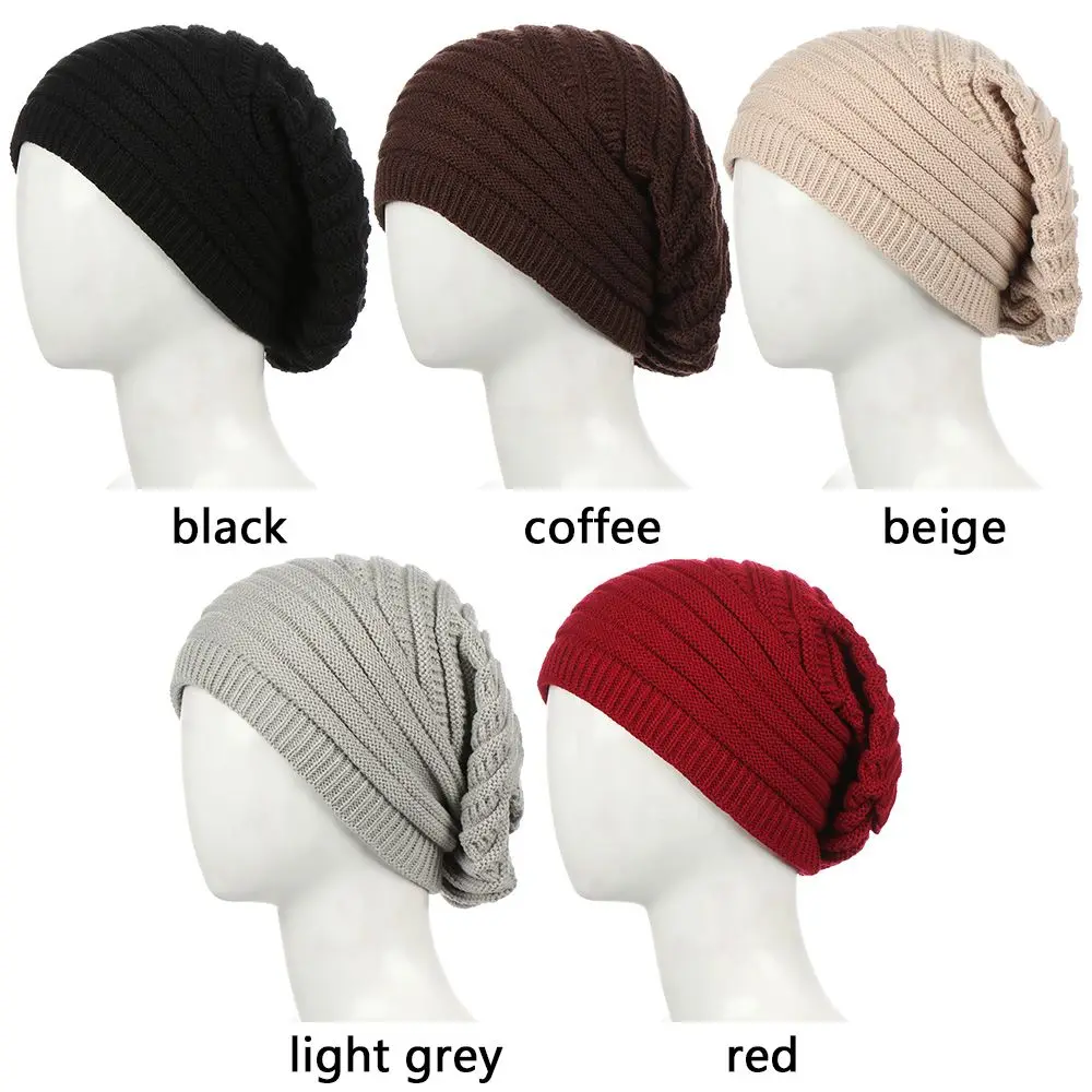 Unisex Fashion Womens Mens Knit Wool Baggy Beanie Hat Winter Warm Oversized Outdoor Ski Cap Hip Hop Striped Bonnet