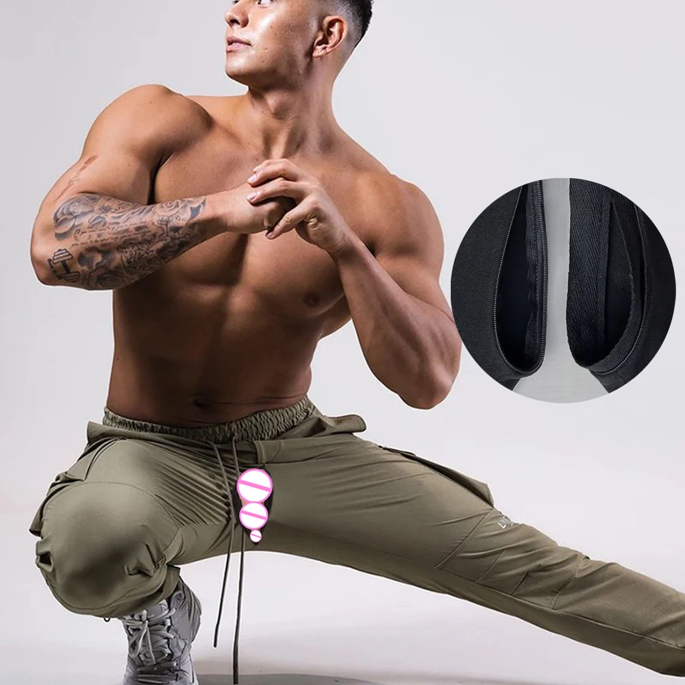 

Running Training Sweatpants Loose Straight Men's Fitness Overalls Exoticism Thin Elastic Invisible Open Crotch Outdoor Sex