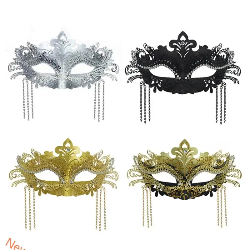 Eye Catching Rhinestones Embellished Half Face Cover Practical Plastic Metal Party Role Play Accessory