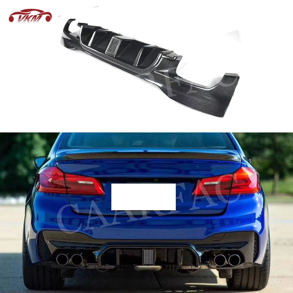 Dry Carbon Fiber Rear Lip Diffuser With Light For BMW 5 Series F90 M5 Sedan 4 Door 2018- 2020 FRP Fins Shark Style Bumper Guard