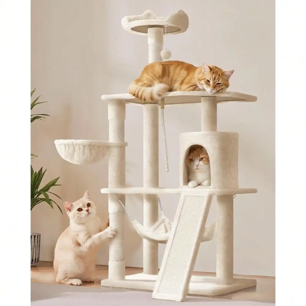 

63.5in Extra Large Cat Tree Condo With Sisal-Covered Scratching Post Plush Perch Hammock, Cat Tower Activity Center Kitten Furni