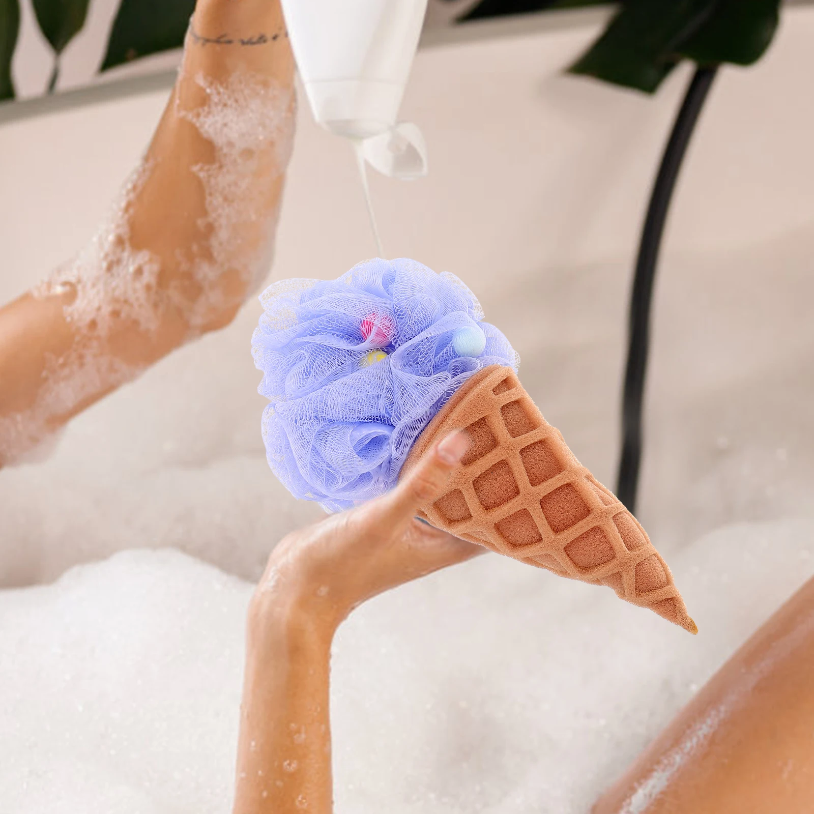 

2pcs Ice Cream Bath Balls Sponge White Pink Body Loofah Scrubber Adorable Shower Sponge Portable Loofah Home Accessory Bathing