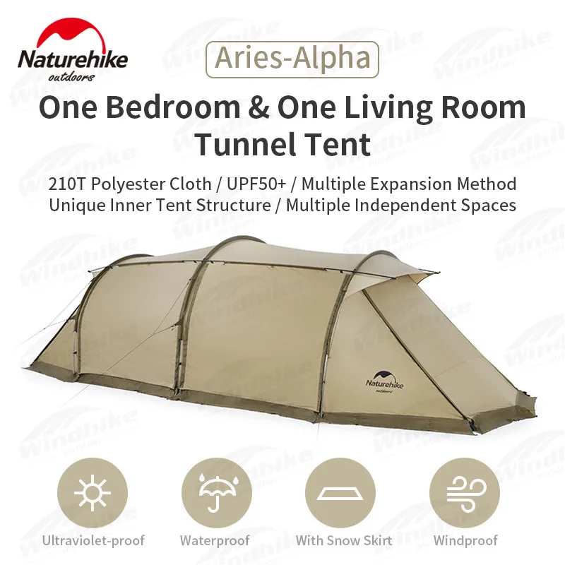 Naturehike Glamping Aries-Alpha Tunnel Camping Tent 4-6 Persons Outdoor 210T Breathable 4 Seasons Rainproof Large Space Tent