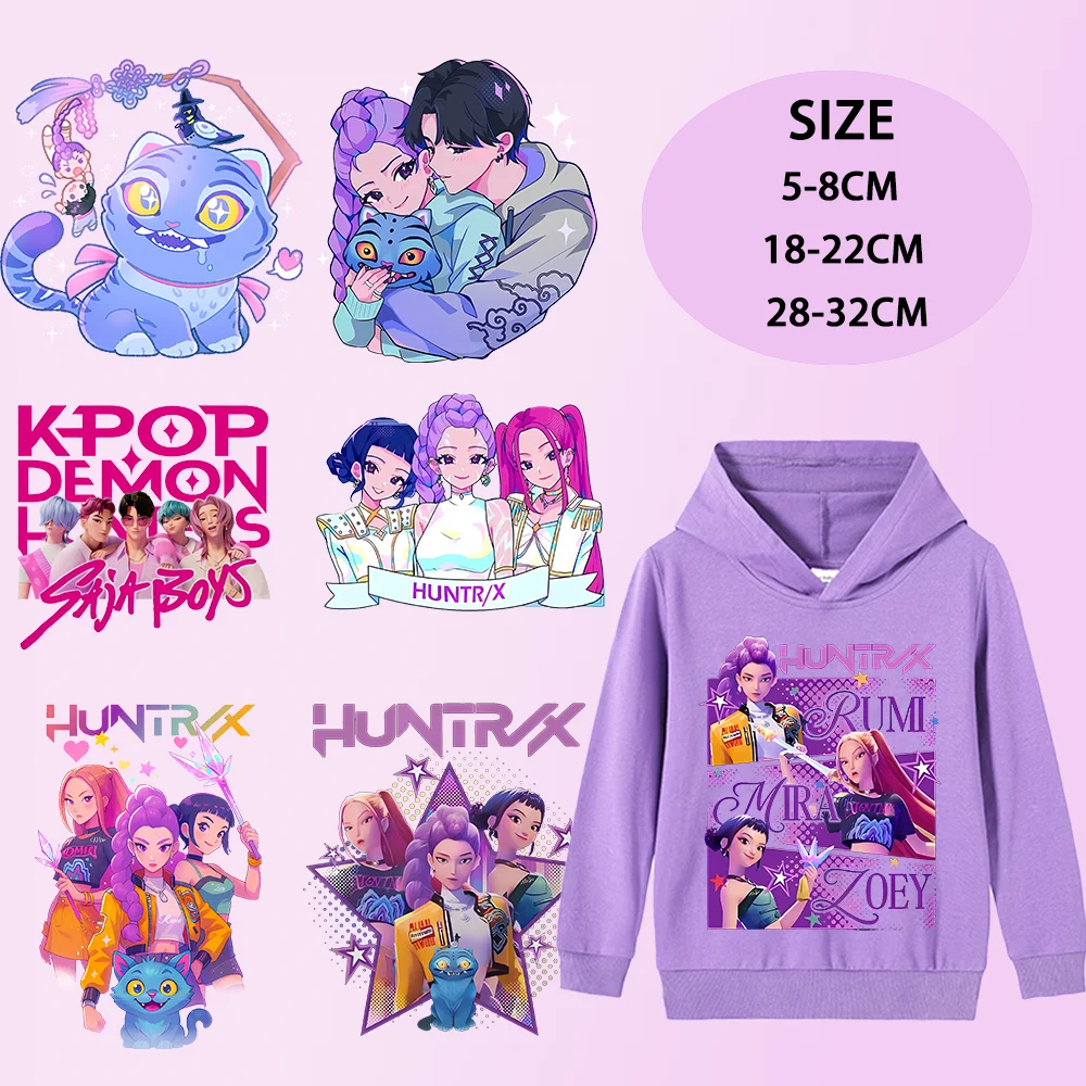 

KPop охотники на демонов термопереносные наклейки футболка с капюшоном DIY Saja Boys милые мультяшные фигурки нашивки термонаклейка с утюгом