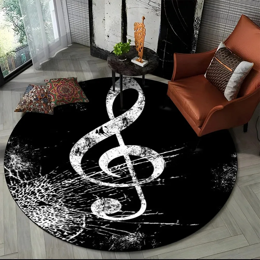 Music Letter Round Entrance Doormat Treble Clef Piano Key Monogram Graphic Rug Musical Themed Indoor Home Decor Floor Mat