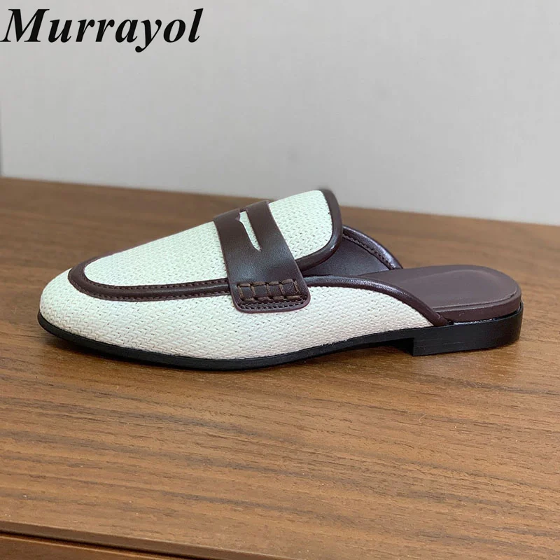 Mules plates pour femmes en cuir véritable à bout fermé, multicolores, style décontracté, pour le printemps, l'automne, les vacances et la marche en extérieur 2026