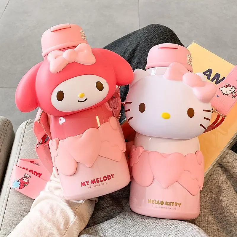 

Kawaii Sanrio My Melody Thermoses Cup Kuromi Cute Hello Kitty New Cartoon Straw Portable Water Bottle Birthday Xmas Girls Gift