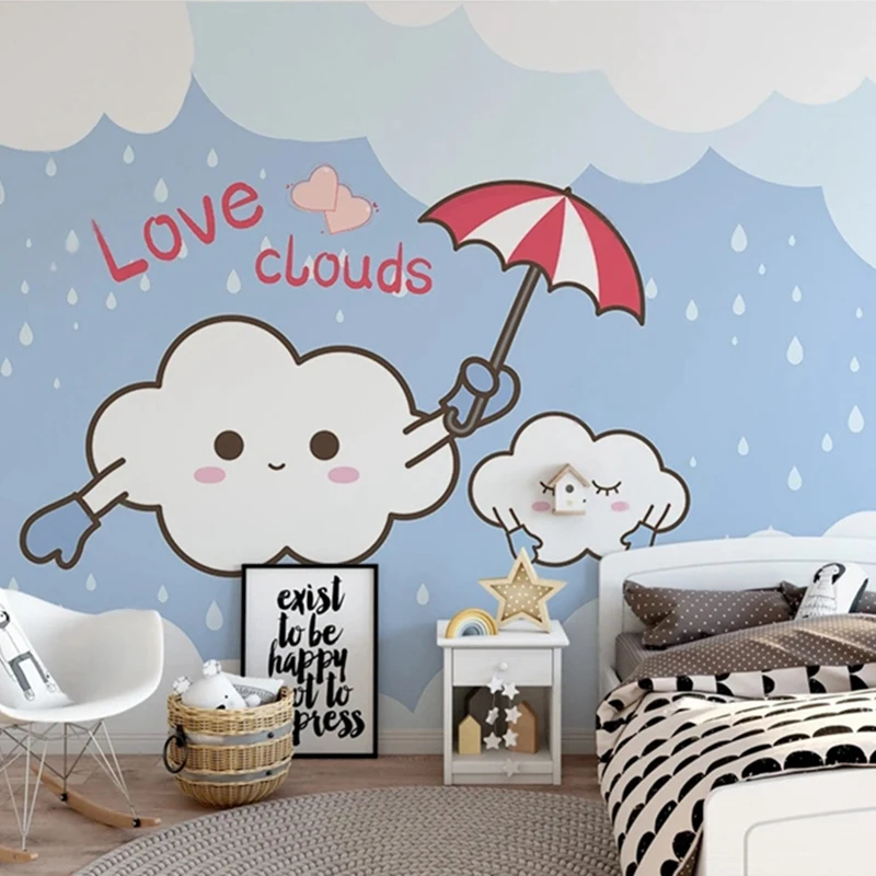 

Hand-painted Cartoon Cloud Wallpaper for Kid's Room Bedroom Wall Decoration Eco-friendly Photo Mural Personalized Customization