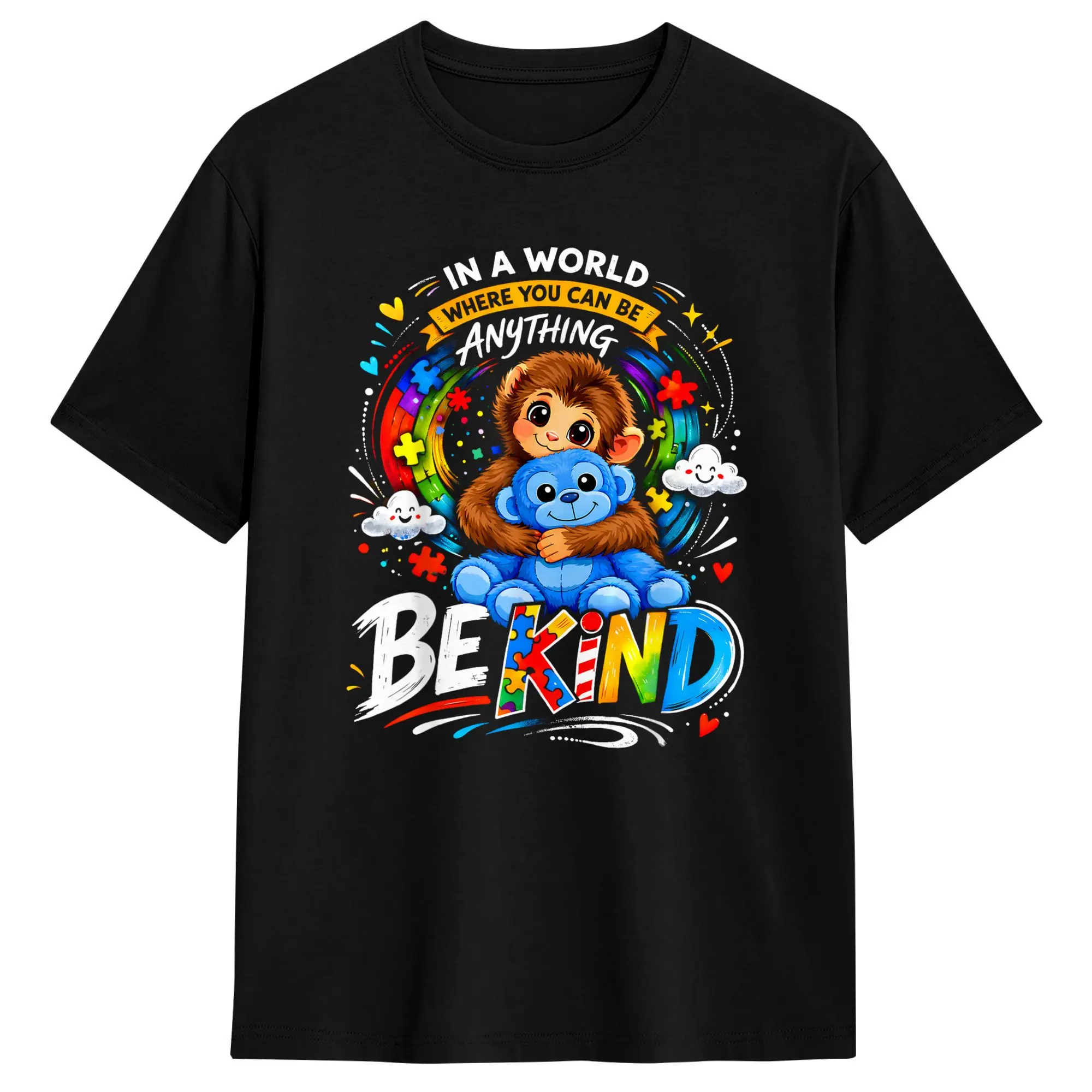 Men Autism Monkey Punch in The World Where You Can Be Anything Be Kind T Shirt Cotton Tops Short Sleeve O Neck Tees 6XL T-Shirt