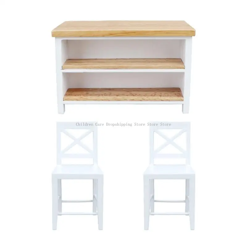 

Модная миниатюрная мебель для кафе для кукольных домиков, прочный деревянный стол, стул и столешница, миниатюрный набор для