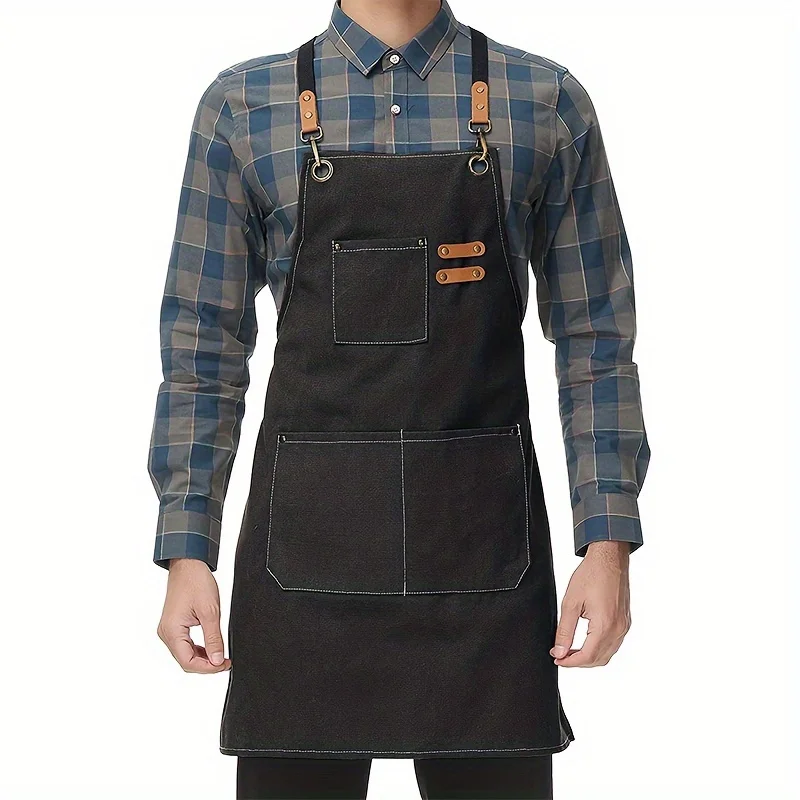 Household Canvas Apron Oil-proof  Can Wipe Hands  Kitchen CookingMen Women Adult With Tool Pockets Fashion Coffee Over  apron