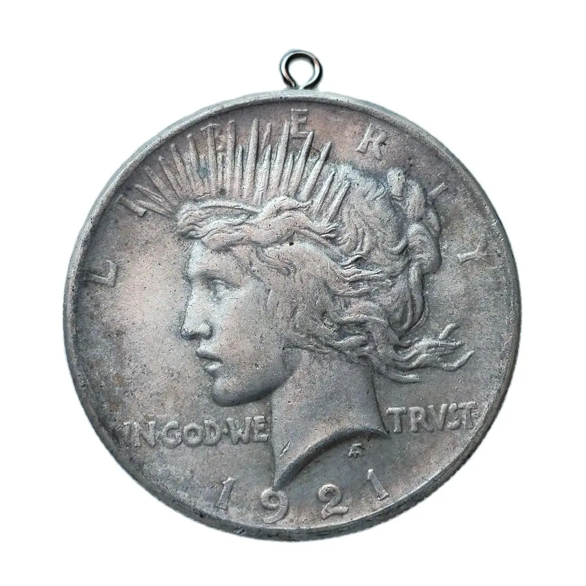 Vintage Pendant with US Peace Dollar 1921 Silver Plated Decorative Festival Gift Coin