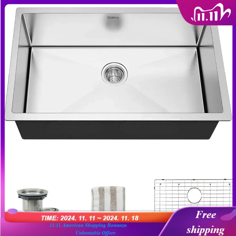 

28-inch Undermount Kitchen Sink, 16 Gauge Stainless Steel Single Bowl - 10 Inches Deep Basin 18"D x 28"W x 10"H