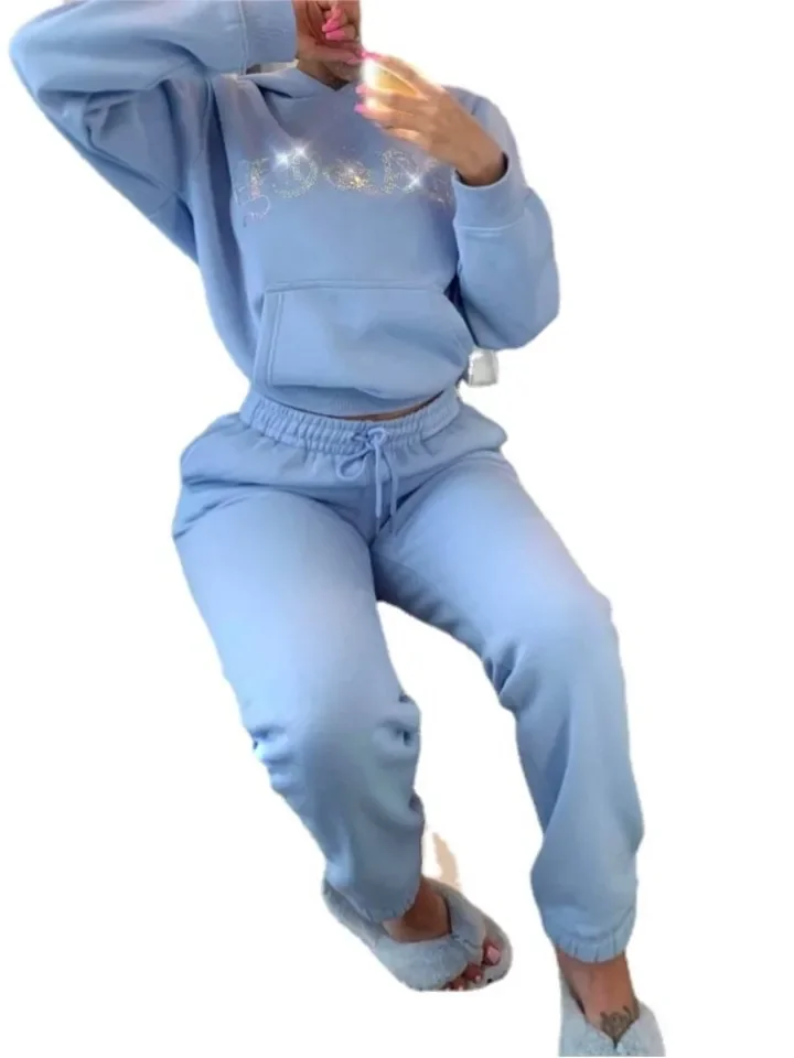 2025年春 スポーツカジュアル ツーピースセット レディース 新ファッション 長袖トップス＆ハイウエストワイドレッグパンツ スウェット上下セット