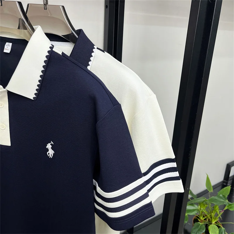 Herren-Poloshirt Neuer Sommer-Baumwoll-Freizeit-Kurzarm-T-Shirt Luxuriöses Besticktes Revers-Oberteil im Herren-Stil – Detail 2