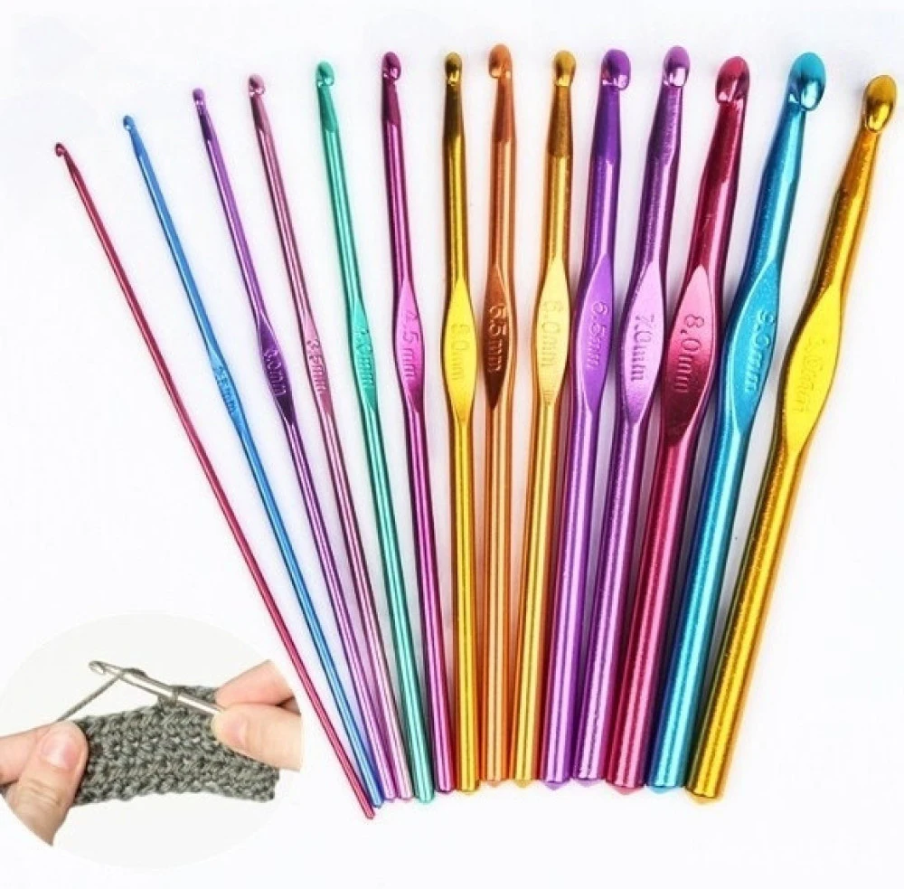 14 PCS Aluminum Knitting Needles Metal Crochet Set Mixed Hook Weave Sweater DIY Hand Craft Yarn Sewing Needle Sewing Tools