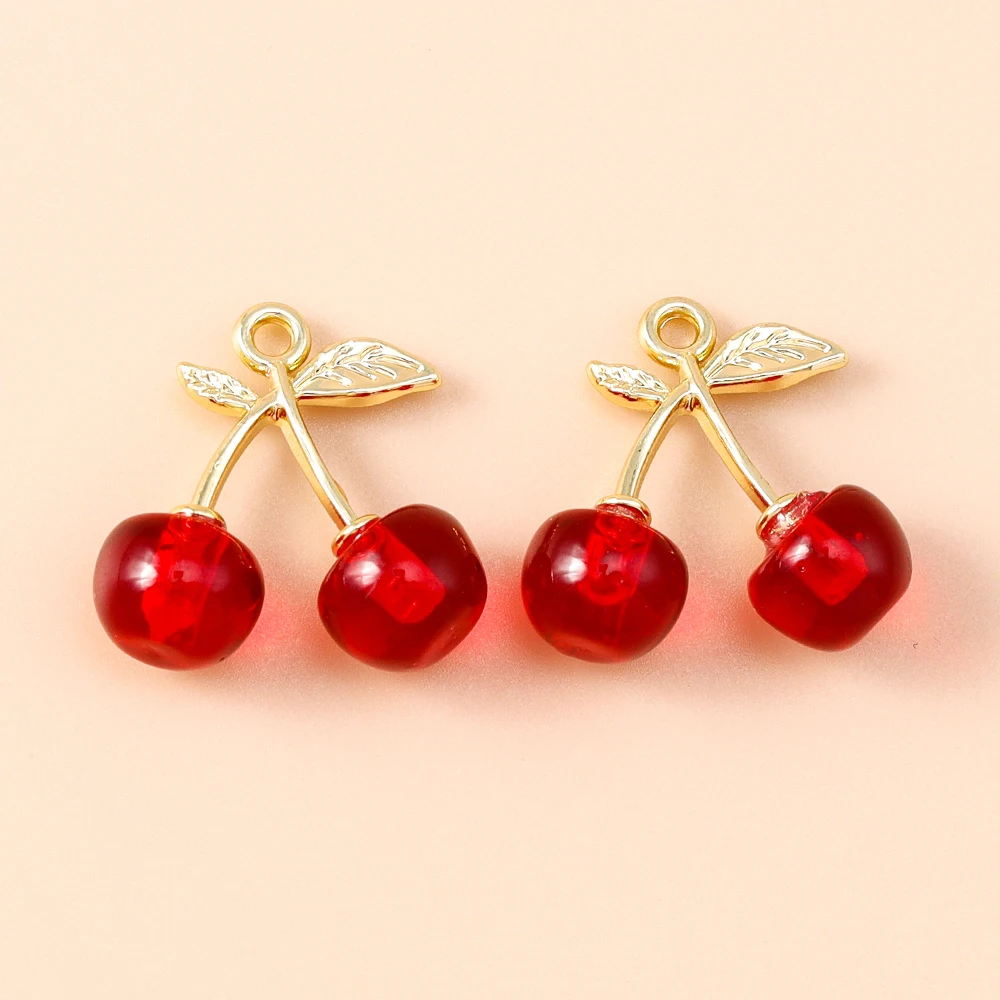 Leslie 5 Stück neue hübsche Kristall-Kirsch-Charms für die Herstellung handgefertigter DIY süßer Kirsch-Anhänger Schmuck Halskette Ohrringe Zubehör – Detail 10