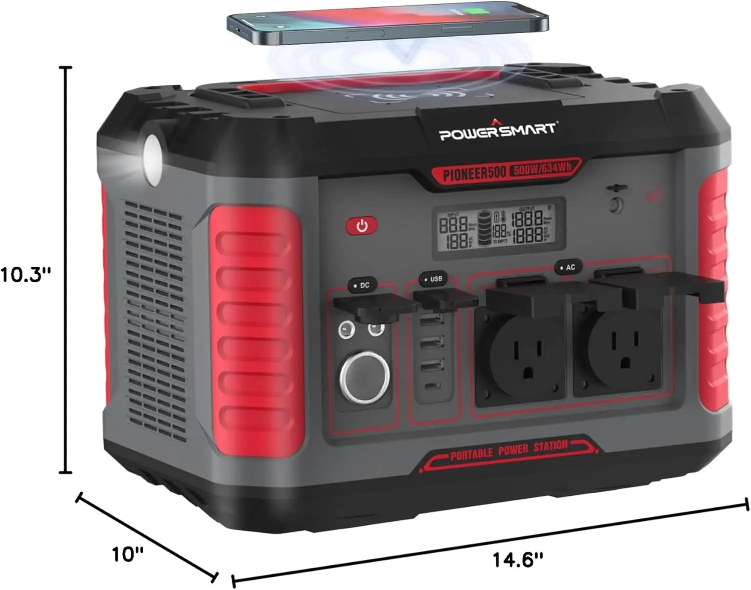 Portable Power Station 500W (Peak 1000W), Fast Charging with AC Outlet, 288Wh Lithium Battery for Outdoor Camping