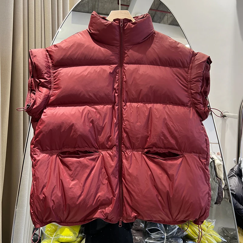 2025 Nieuwe Dikke 90% Witte Eendendons Puffer Jas Winter Vrouwen Stand Kraag Rits Parka Vrouwen Mouwloze Jas winter Uitloper