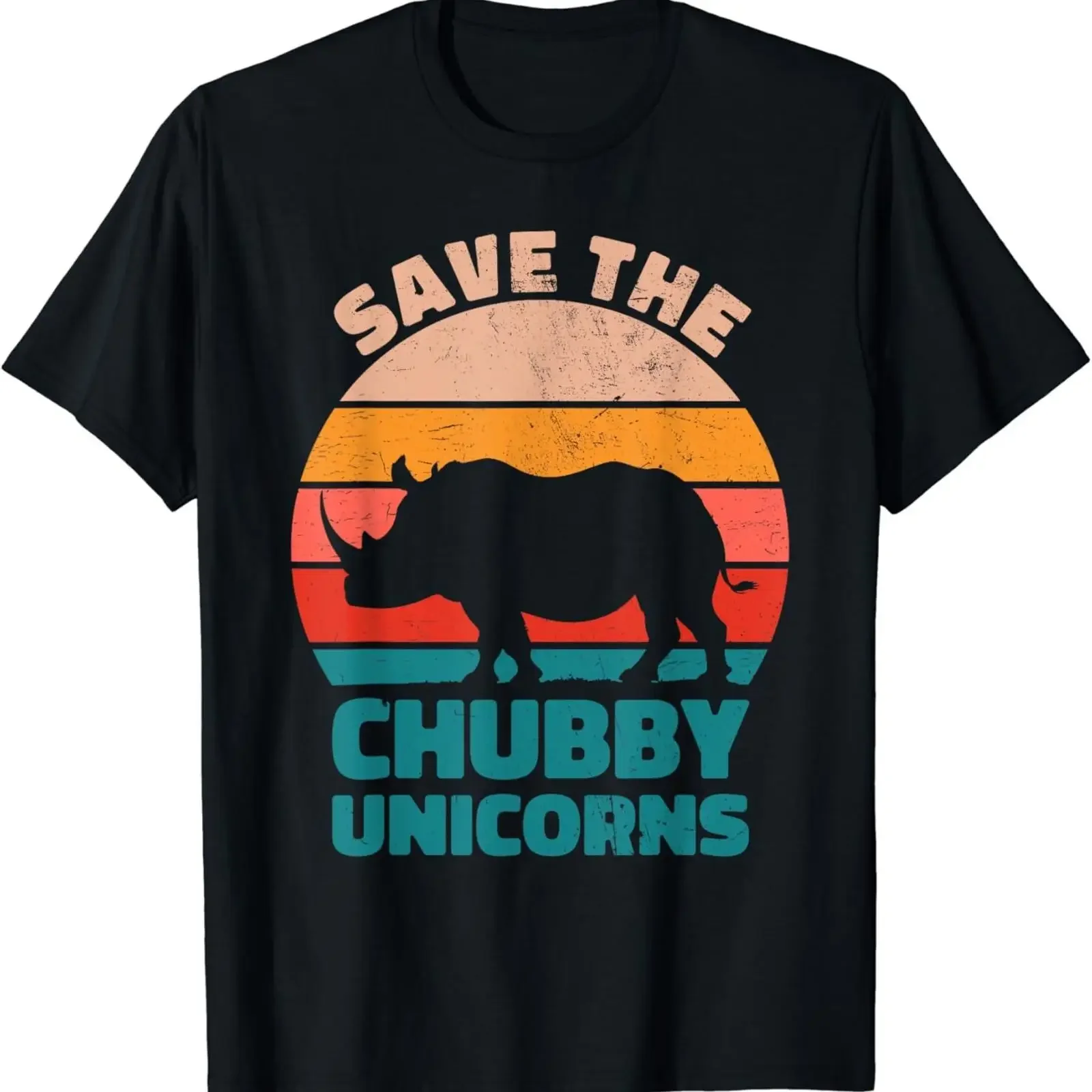 Funny Rhino Retro Sunset T Shirt  vintage Washed Unisex Top For Everyday Wear Slightly Versatile designer clothes fashion