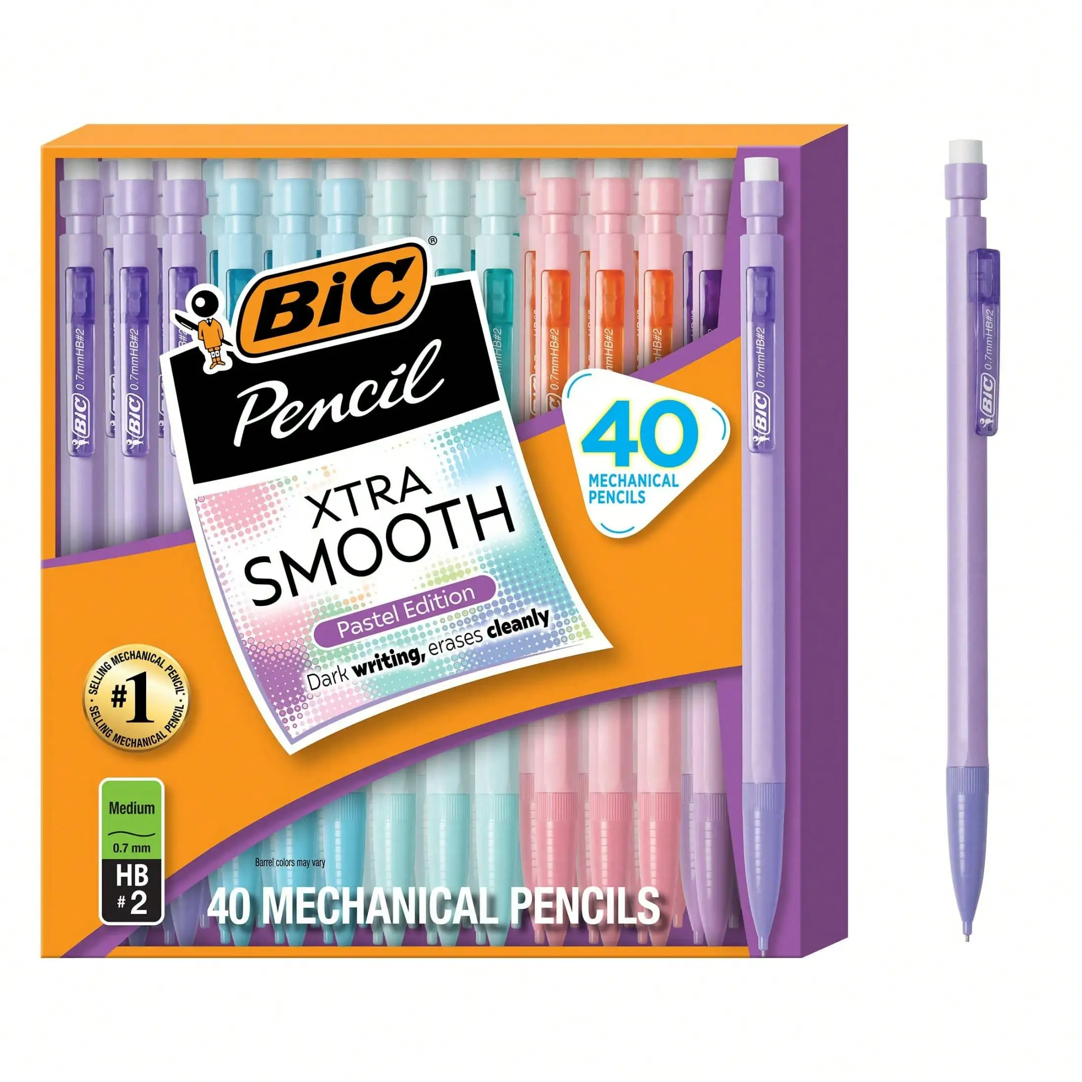 

Xtra-Smooth Pastel Mechanical Pencils with Erasers, 0.7mm Medium Point, 24pc Set for School & Office
