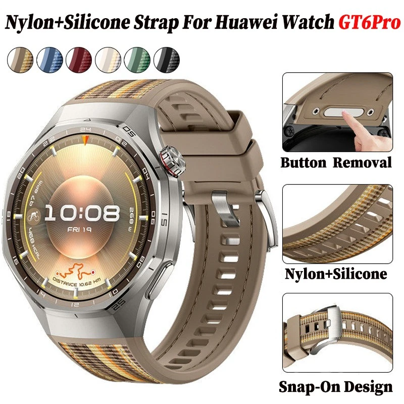 Nylon+Silicone Sport Strap For Huawei Watch GT6 Pro 46mm No Gaps Quick Button Woven Bracelet Wristband Replacement Watchbands