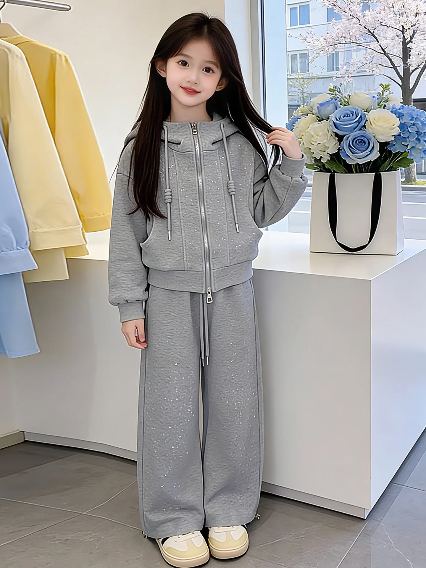 spring-autumn-casual-girl's-two-piece-set-children's-fashionable-outerwear-coat-and-pants-ensemble-for-middle-and-big-kids
