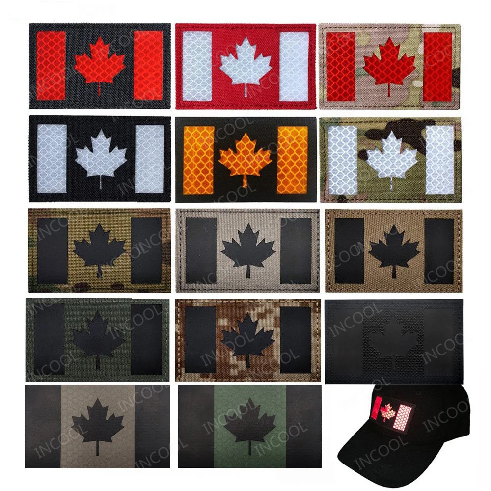 Canada Flag IR Reflective Embroidered Patch Maple Leaf Canadian Flags Patches For Backpack Appliqued