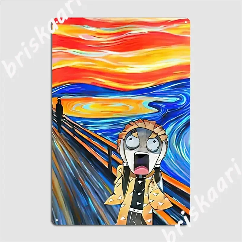 Kimetsu No Yaiba Zenitsu Edvard Munch Metal Sign Wall Cave Mural Plates Classic Tin Sign Poster