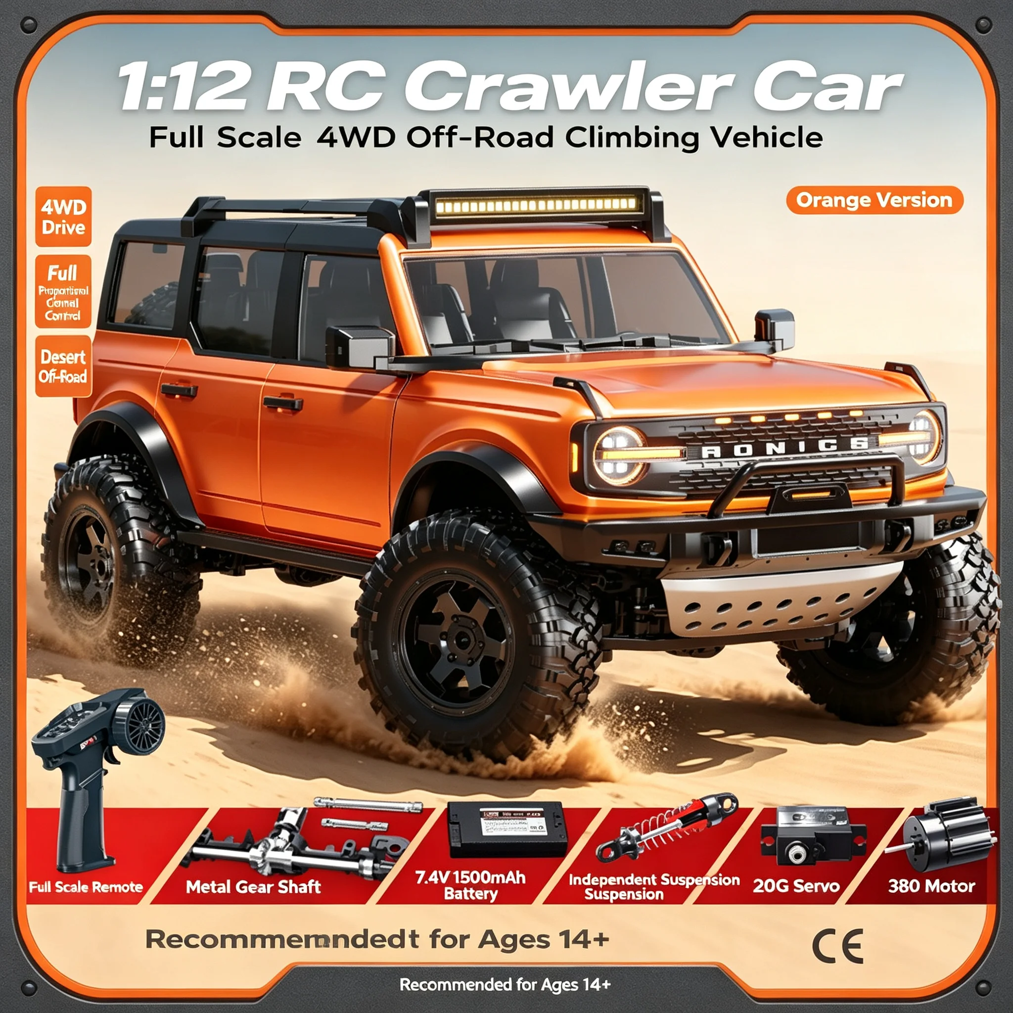 Hx New R22 1:12 Scale Rc Car 4wd Off Road Remote Control Climbing Vehicle With Led Light For Adult Outdoor Mountain Driving Car
