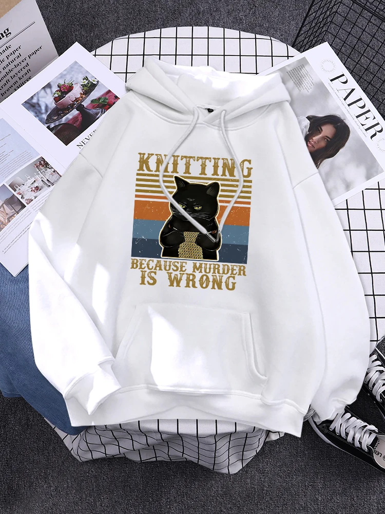 

Knitting Because Murder Is Wrong Print Women Hoody Trendy Fleece Sweatshirt Casual All-Match Female Pullover New Hip Hop Clothes