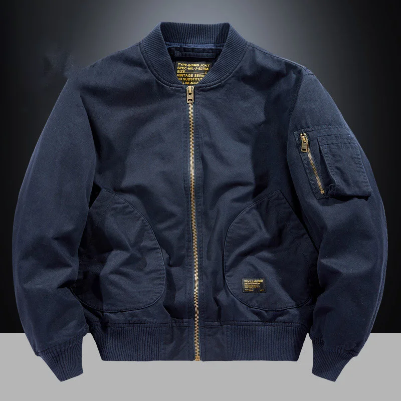 Loose Men's Baseball Collar Jacket Spring Autumn Pilot Style Casual Outerwear Long Sleeve Stand Collar Full Length Chinese Brand