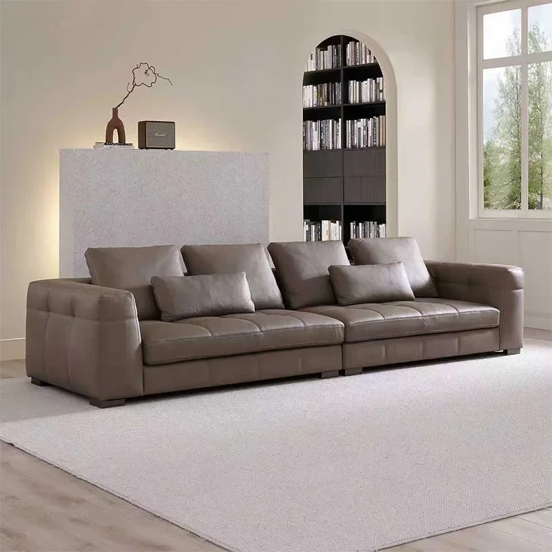 Italian minimalist cloth leather sofa simple modern straight row first layer cowhide villa designer living room sofa