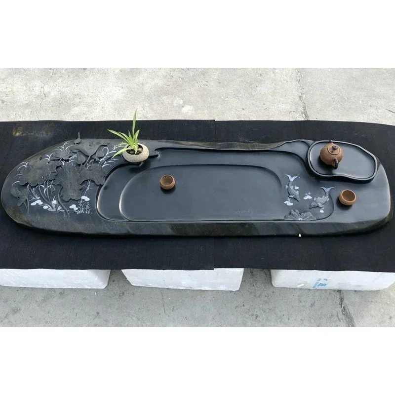 Stone material household tea tray natural raw seed stone tea table boutique lotus leaf tea sea inkstone
