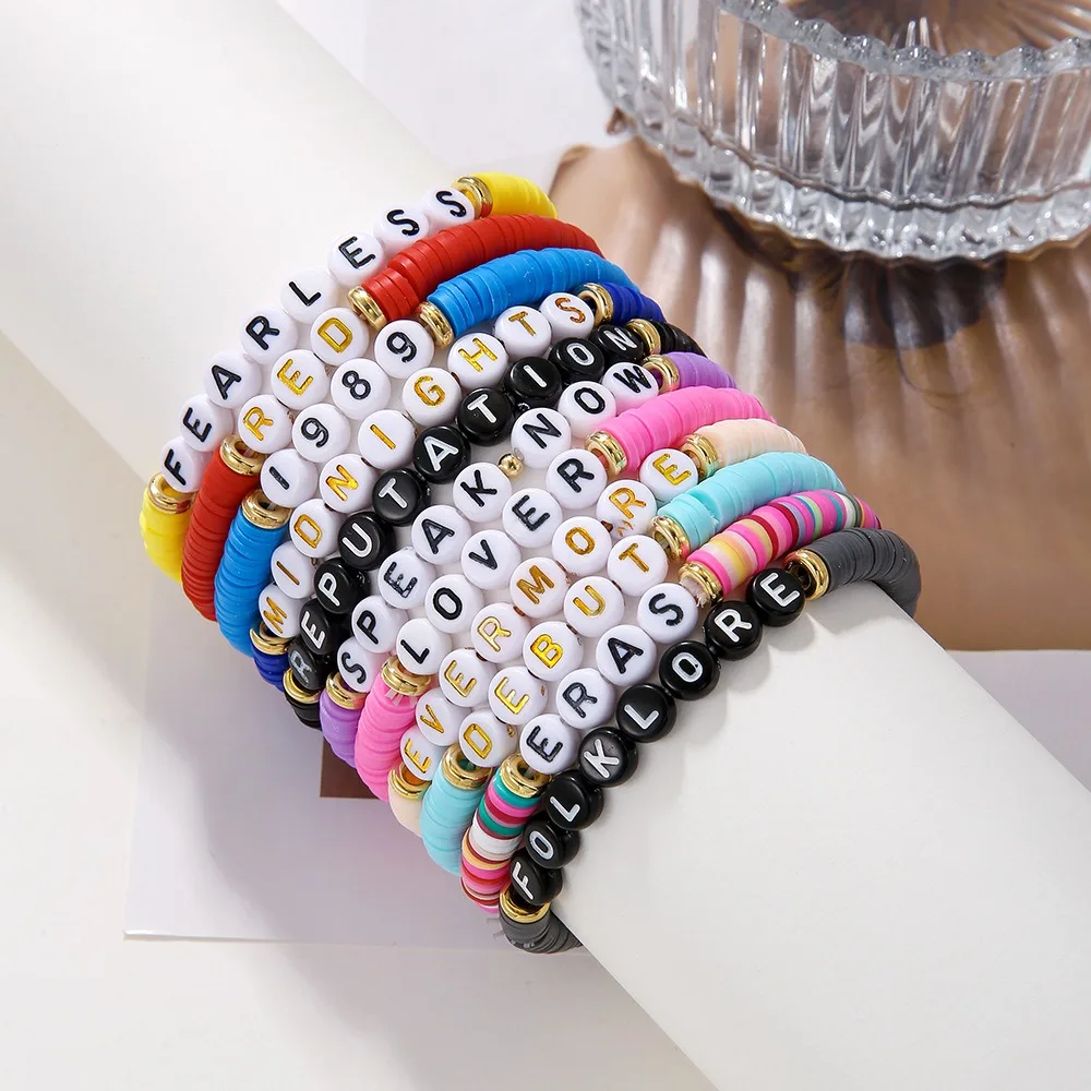 

WG Swifft TS Friendship Bracelets Outfit Polymer Clay TS Bead Stackable Music Bracelet Set Colorful Stretch Beaded Bracelet