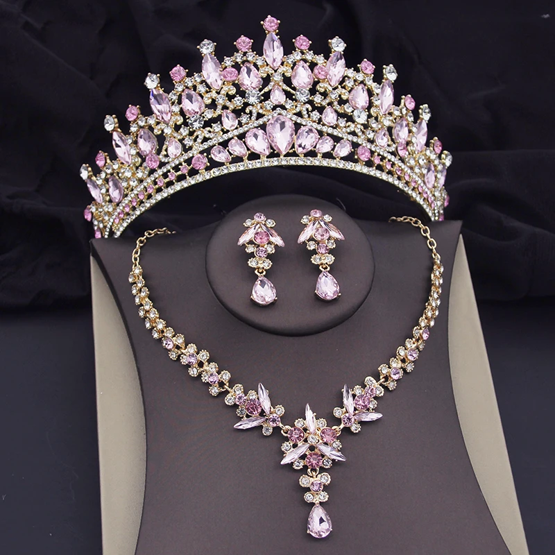 Crystal Crown Necklace Earring Sets Luxury Bridal Jewelry Sets for Women Wedding Dress Prom Tiaras Bride Dubai Jewelry Sets