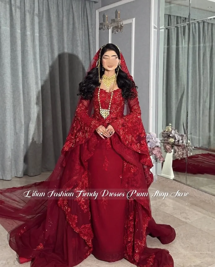 Vestido de Novia Árabe Personalizado de Oriente Medio, Vestido de Nikkah Glamuroso con Cuentas Rojas, Vestido de Noche para Novias Afganas, Vestido de Henna, Vestido de Graduación, Vestido de Boda