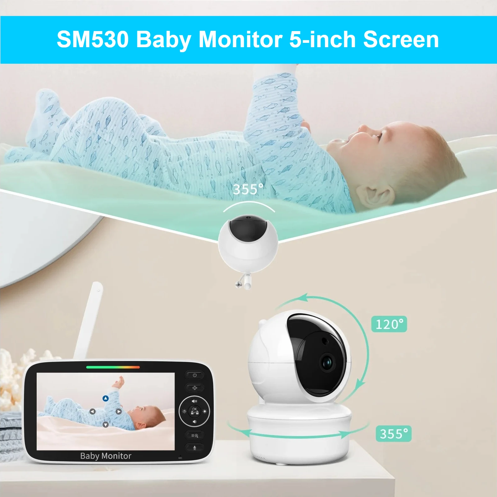 Baby Monitor with 5-inch LCD Screen,720P HD Video Night Vision,2-Way Audio,Lullabies,Sound Alert, Temperature Sensor for Nursery