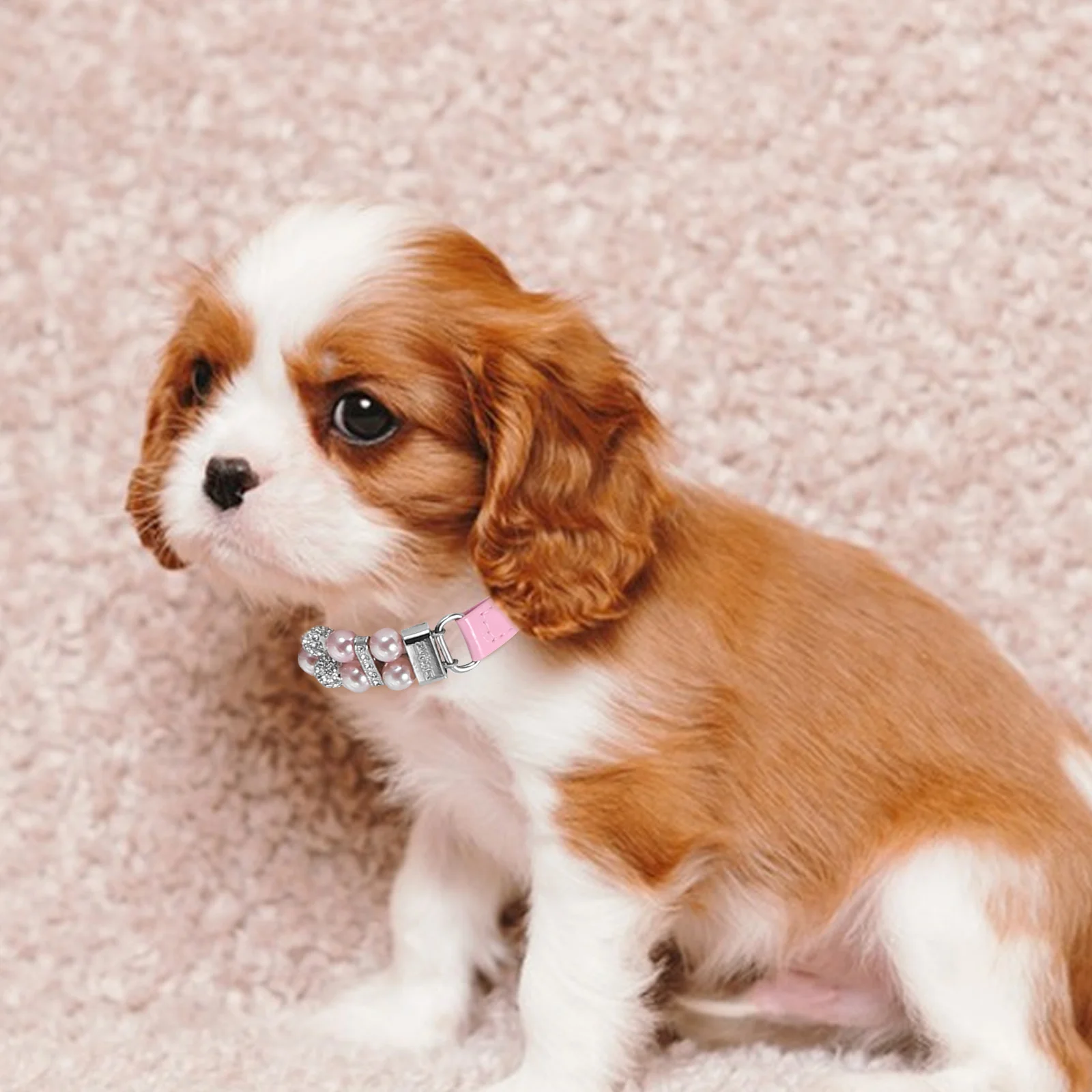 

1Set Adjustable Puppy Dog Collar Leash Set Pearl Detail Small Dog Walking Traction Rope Party Holiday Use Puppy Leash and Collar