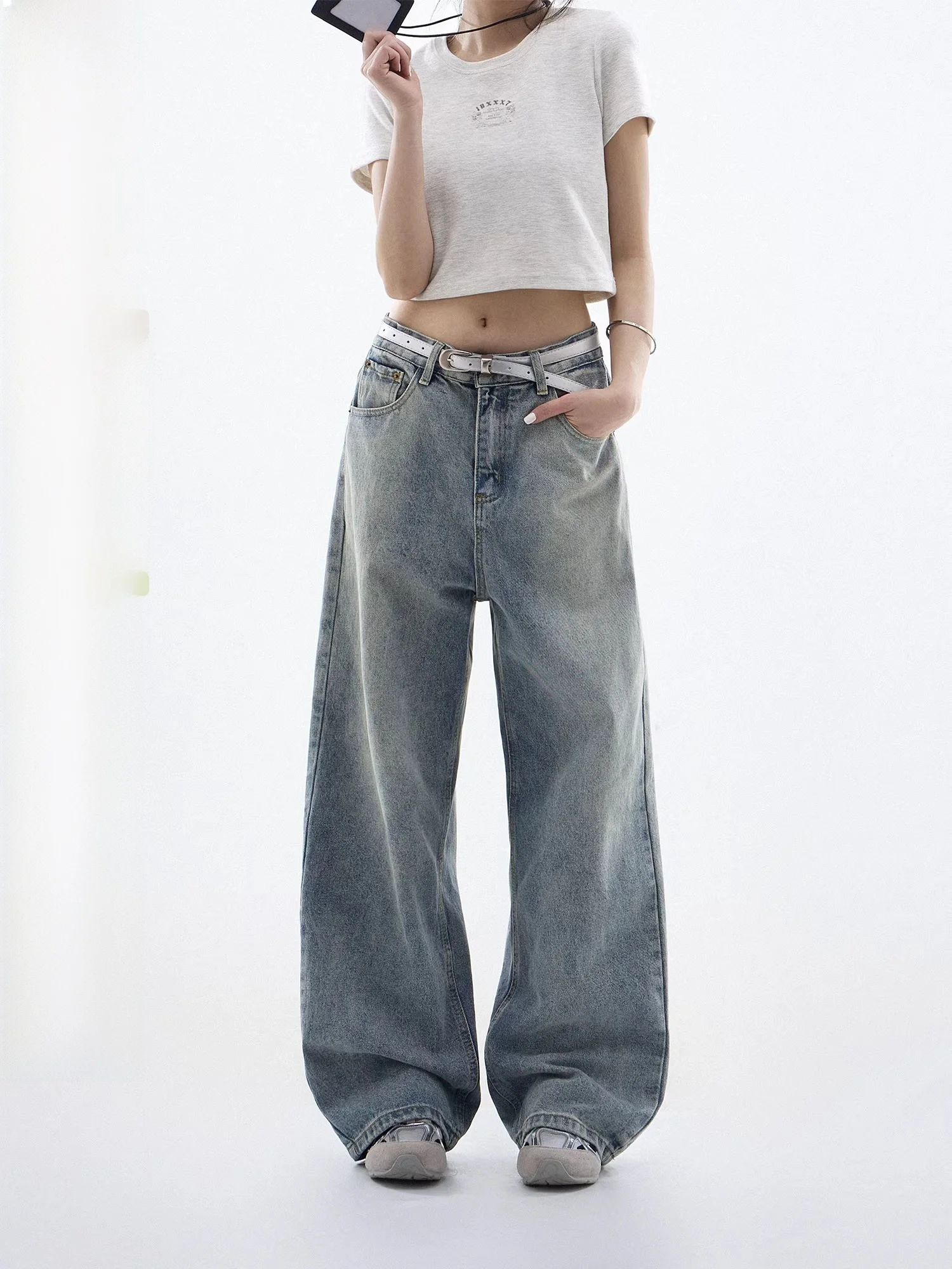 

Vintage American Denim Jeans Women's Straight Leg Wide Leg Pants for Pear Shaped Body CHANT2nd Breathable Cotton Blend