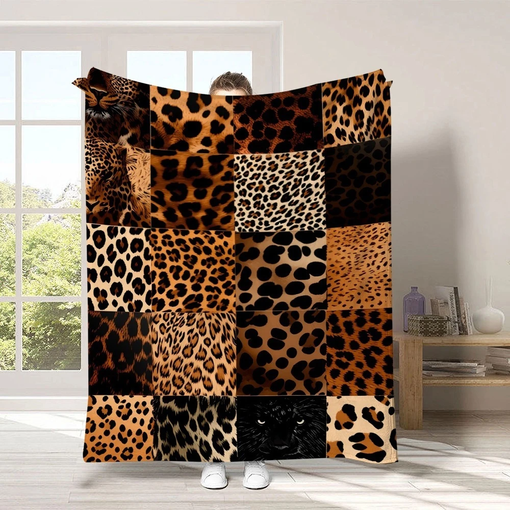 Patchwork Leopard Print Throw Blanket for Sofa Bedroom Office Daily Rest Great For Holiday Gathering And Gift Giving