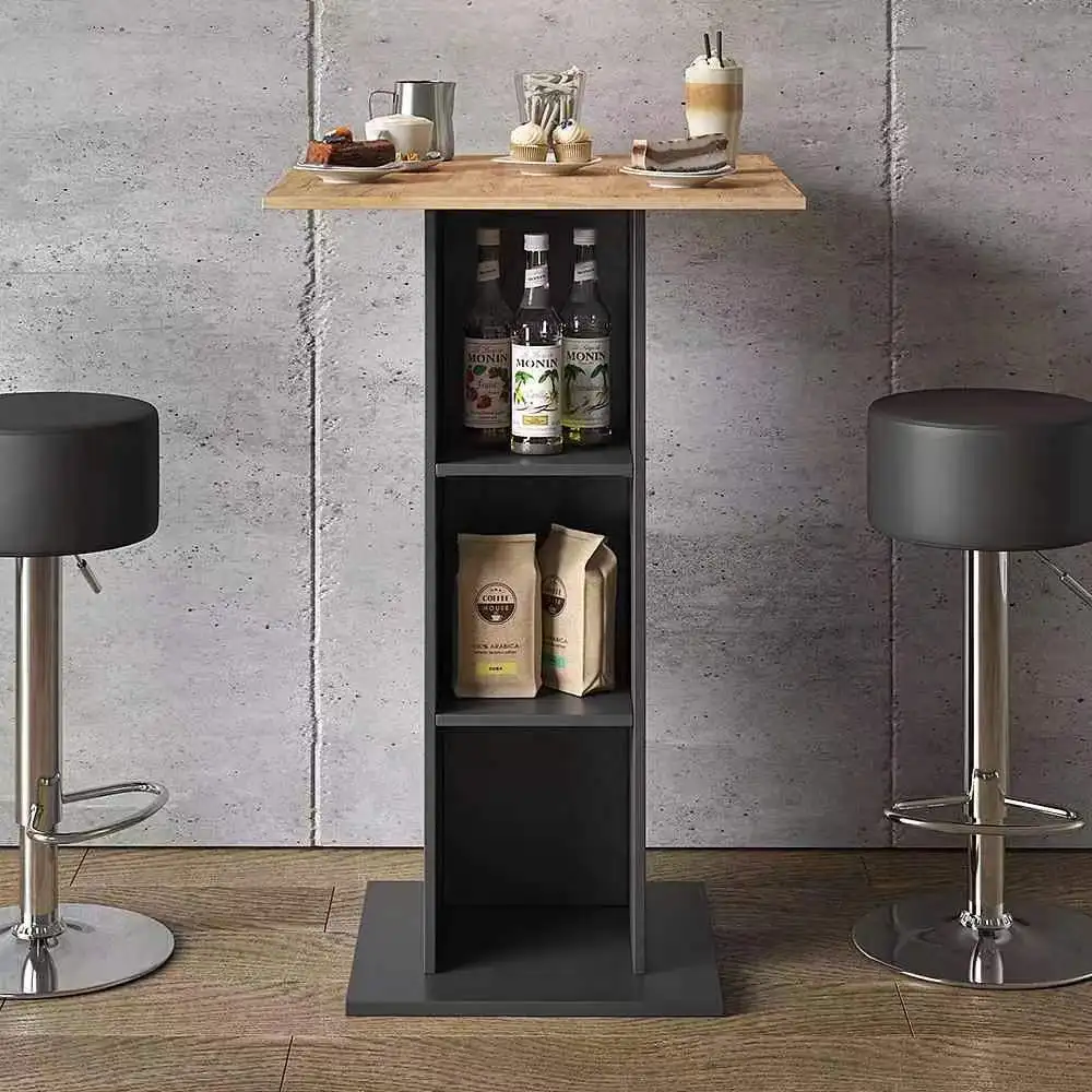 

Wood Black Bar Table With Open Storage Cube Wooden Dining Table for Dining Room Coffee Table for Living Room