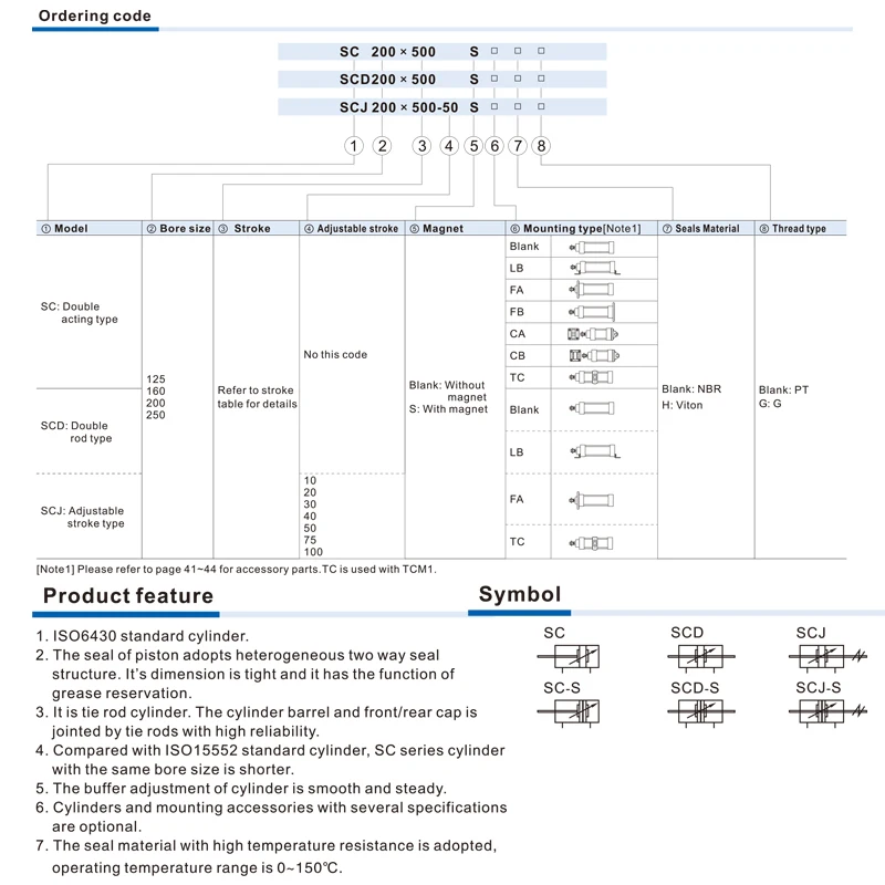 Sc Serie Standard zylinder sc125/160/200/250/320 Pneumatik zylinder kolben mit großer Bohrung großer Schub 25-1000mm Hub doppelt wirkend – Detail 9