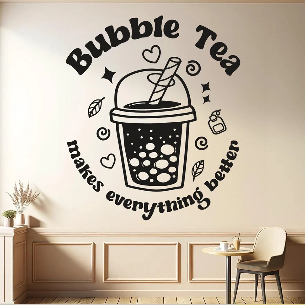 Bubble Tea Makes Everything Better Wall Decal Boba Shop Window Wall Sticker Bubble Tea Shop Decor Mural Vinyl Decals S781