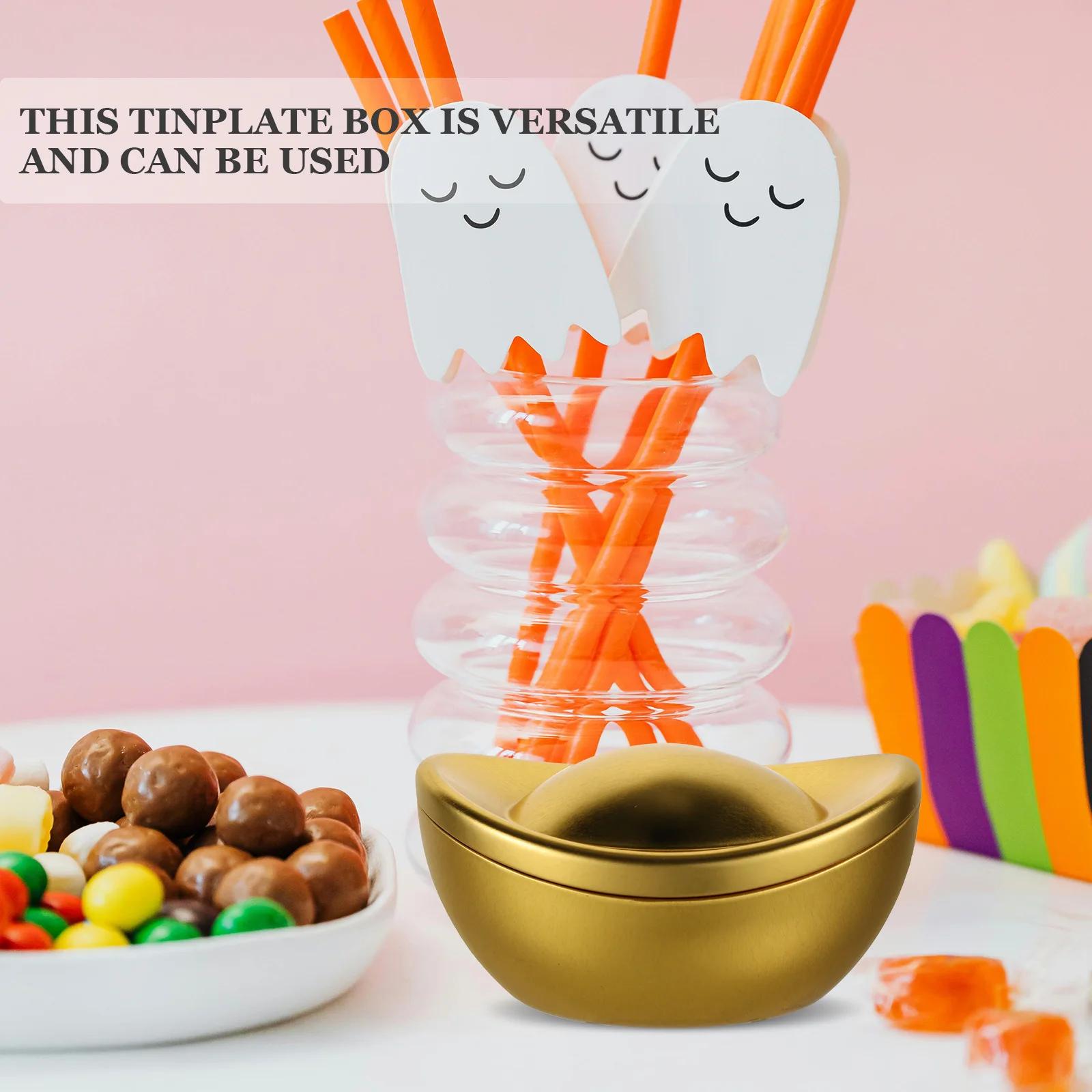 

Tinplate Candy Box Ingot Design Metal Storage Container Airtight Lid Candy Tea Canister Tinplate Box with Lid Cookie Tins